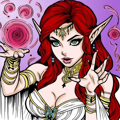 realistic scary beautiful elf sorceress casting spell