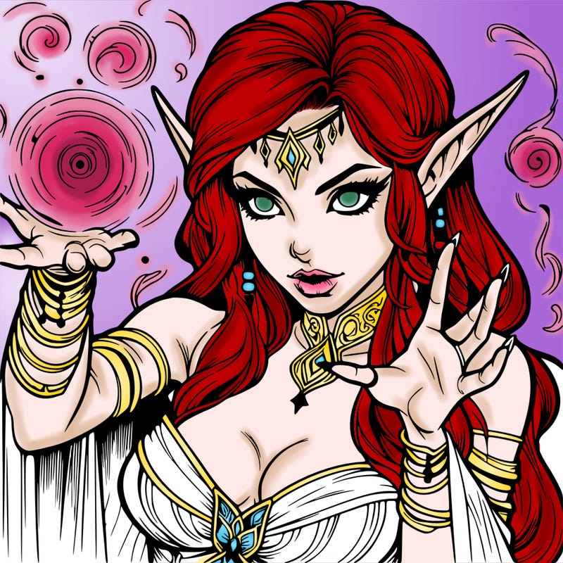 realistic scary beautiful elf sorceress casting spell