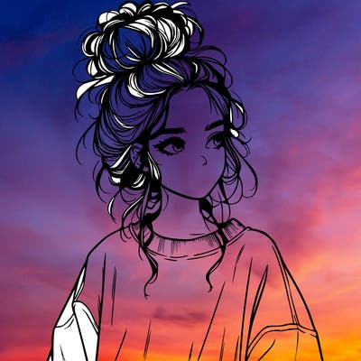 realistic girl with messy bun and oversized clothing