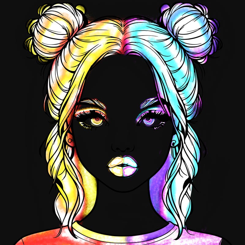 realistic girl with two buns in hair and lips