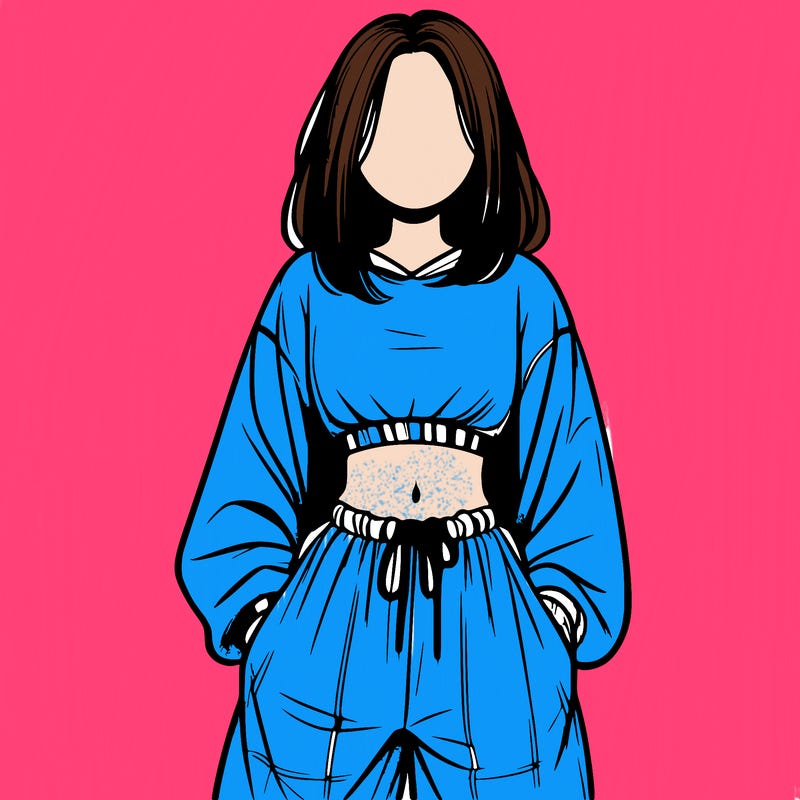 realistic girl faceless with baggy pants and a crop top