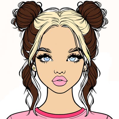 realistic girl with two buns in hair and lips