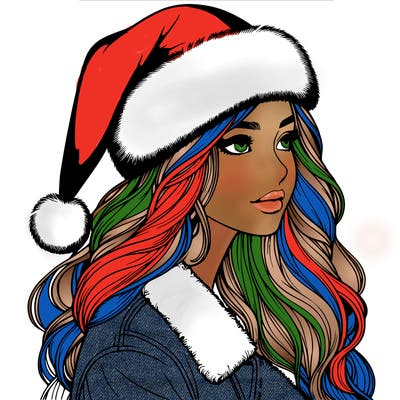 realistic girl in santa hat
