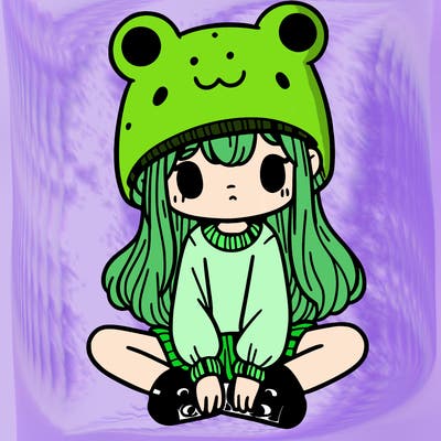a girl wearing a frog hat and some frog socks