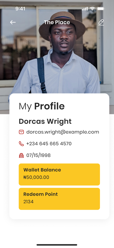 The Place Loyalty - The Place Loyalty app user profile screen showing personal account details wallet balance and redeemable points