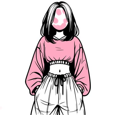 realistic girl faceless with baggy pants and a crop top