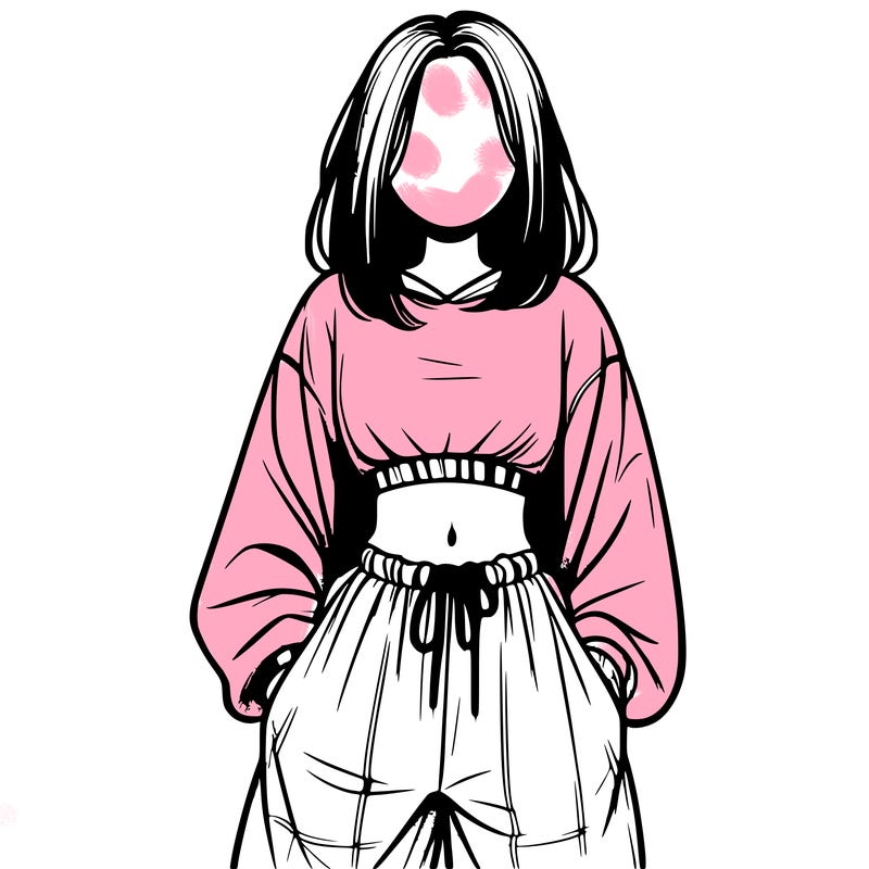 realistic girl faceless with baggy pants and a crop top