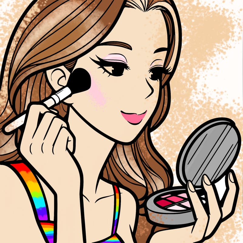 little girl putting on makeup