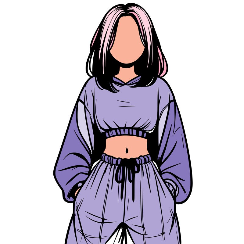 realistic girl faceless with baggy pants and a crop top