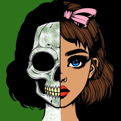 realistic girl with half skull mask