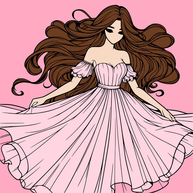 realistic woman wearing a dress that's flowing in the wind