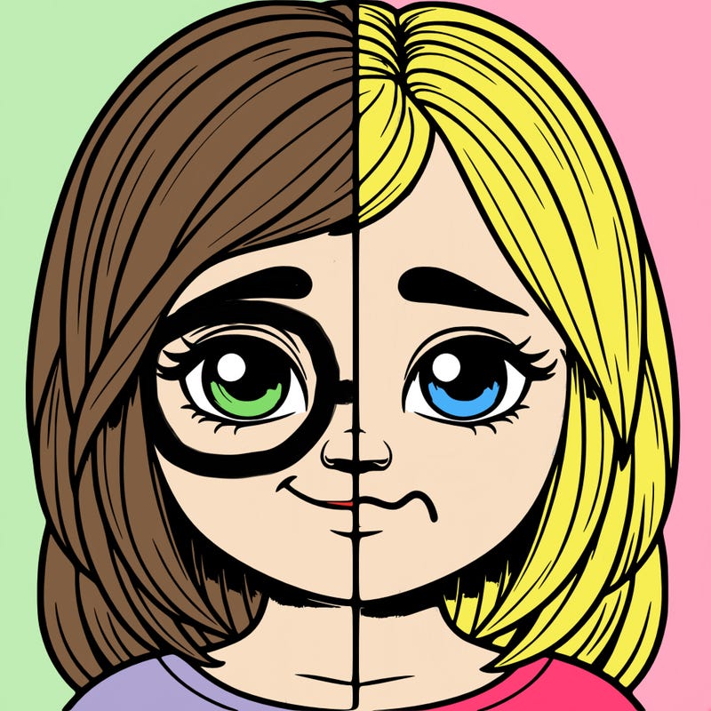 realistic girl split showing masking one half smiling the other sad