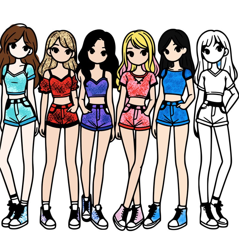 a group of girls wearing crop tops and shorts