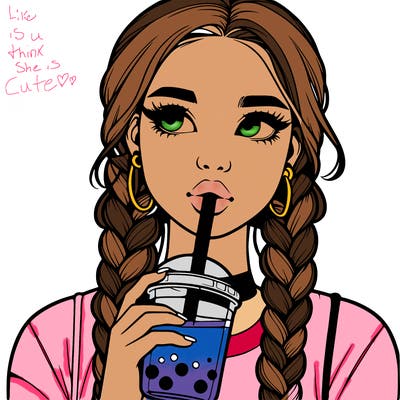 realistic girl with braided hair drinking boba