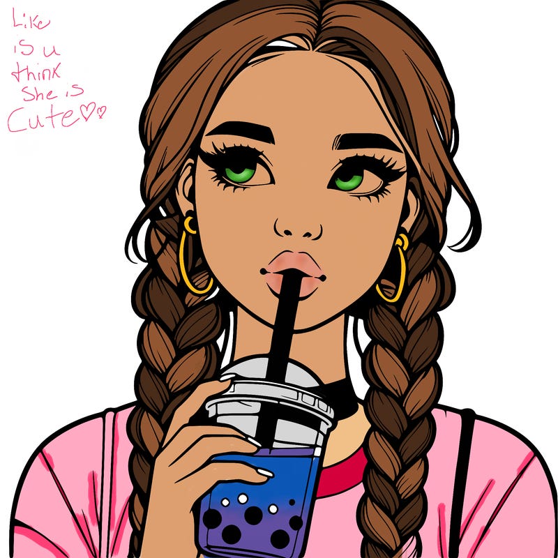 realistic girl with braided hair drinking boba