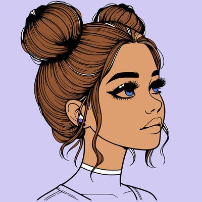 realistic girl with buns on the top of her head