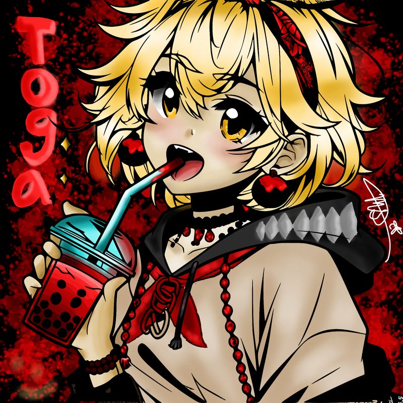 hot baddie anime girl drinking boba and biting the straw