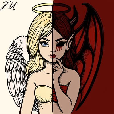 realistic angel half demon