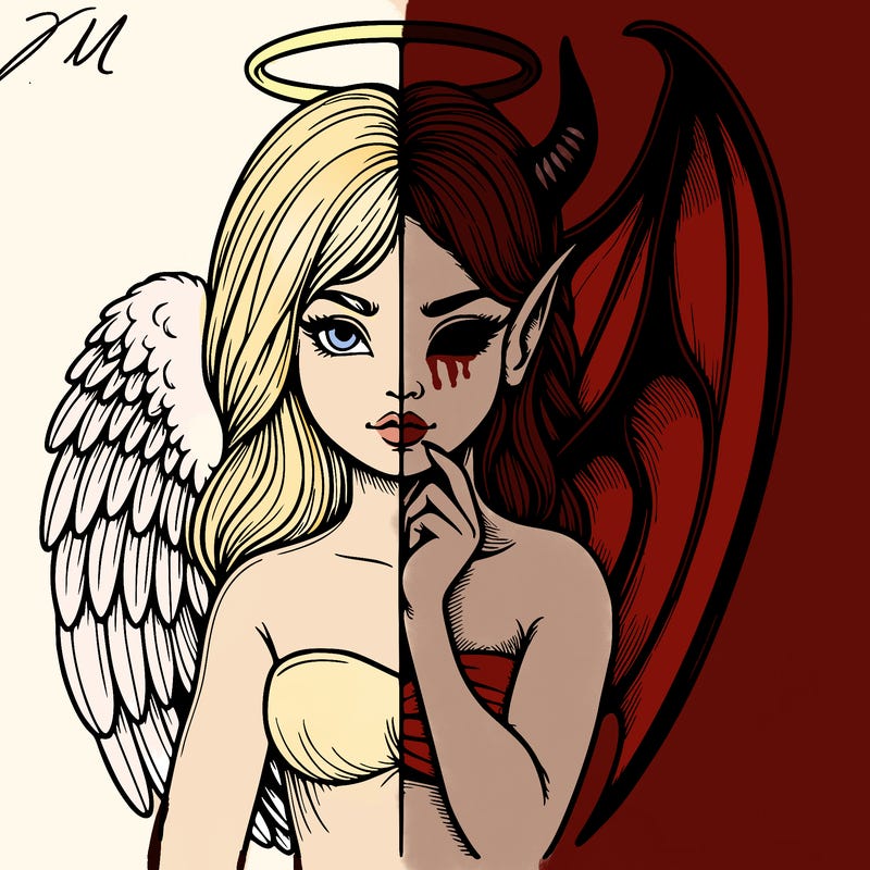 realistic angel half demon