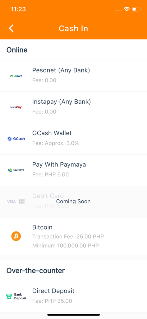 Bonds PH - Bonds PH app screen displaying various cash in options including online bank transfers, GCash, PayMaya, and Bitcoin