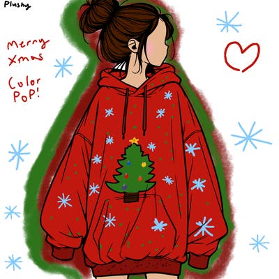 realistic girl with a oversized sweatshirt on and a bun