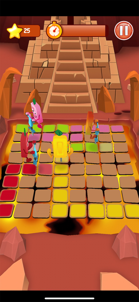 PEZ Play - Jogo de saltar com pogo stick com personagens de rebuçados PEZ à frente de um templo