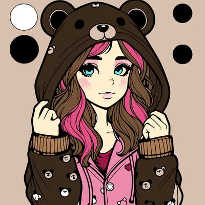 realistic girl in a animal pjs hoodie