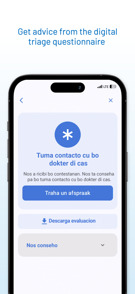 Aruba Health App - Digital triage results and doctor appointment booking screen in the Aruba Health App