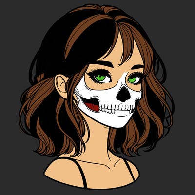 realistic girl with skull