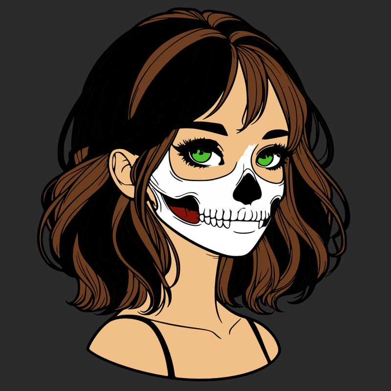 realistic girl with skull
