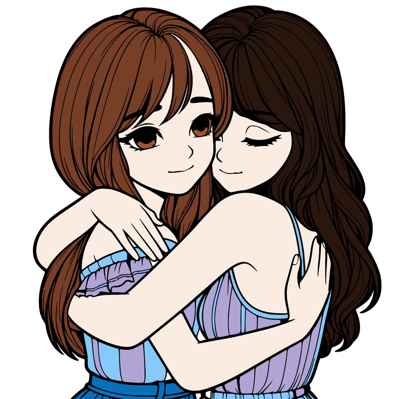 realistic girls hugging