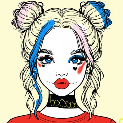 realistic girl with two buns in hair and lips