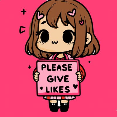 girl holding a sign that says “please give likes”