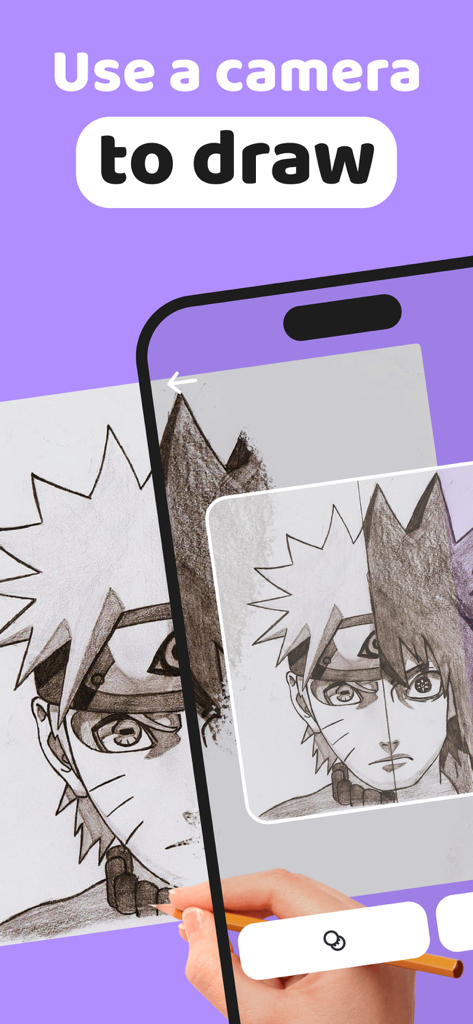 A person using a smartphone camera to trace and draw an anime character on paper