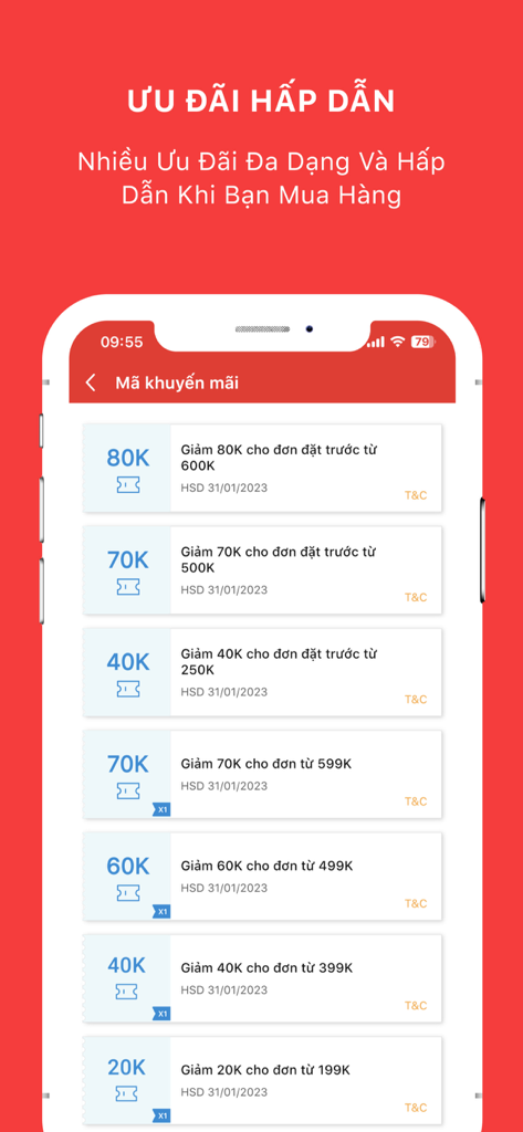 Cooky - Cho Bữa Ăn Tiện Lợi - List of promotional discount vouchers in the Cooky mobile app
