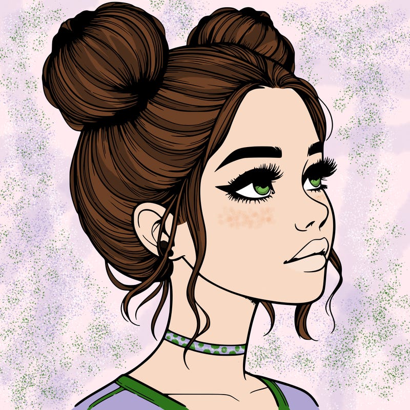 realistic girl with buns on the top of her head