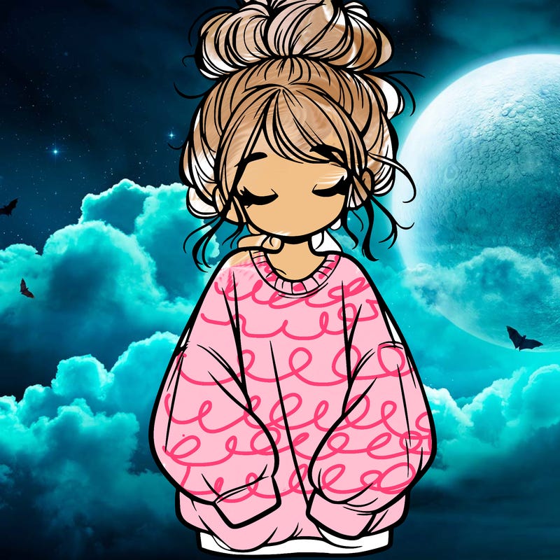 girl with baggy sweatshirt and messy bun