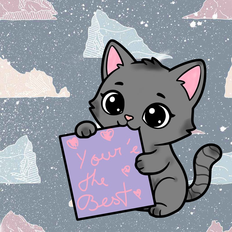 a small cat with a blank sheet of paper in its hand. the cat is sooooooo cute!