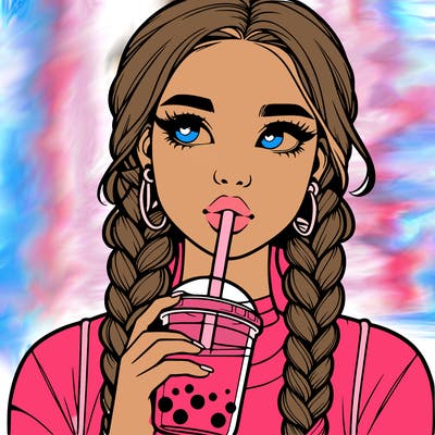 realistic girl with braided hair drinking boba