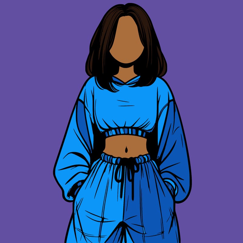 realistic girl faceless with baggy pants and a crop top