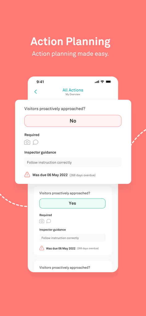 Tendable | Healthcare Audits - Mobile interface of the Tendable app showing action planning and audit task management.