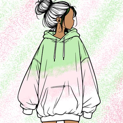 realistic girl with a oversized sweatshirt on and a bun