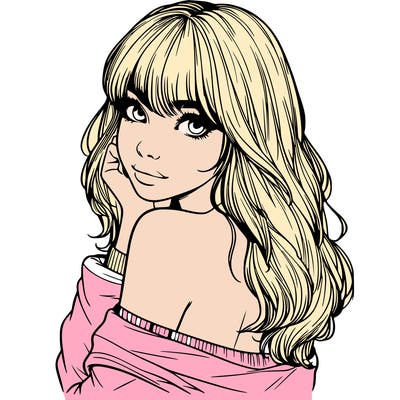 realistic girl with bangs looking over her shoulder