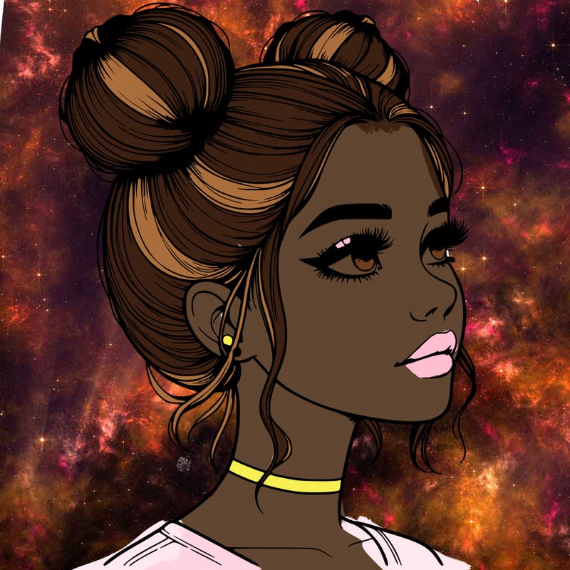 realistic girl with buns on the top of her head