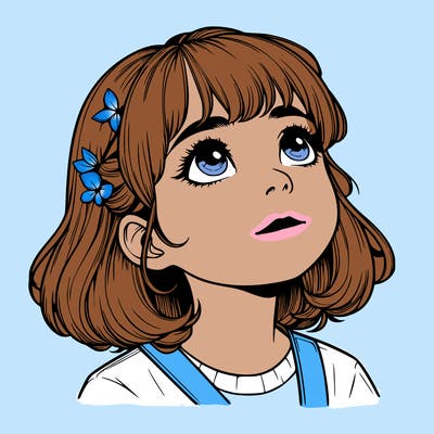 realistic girl looking up