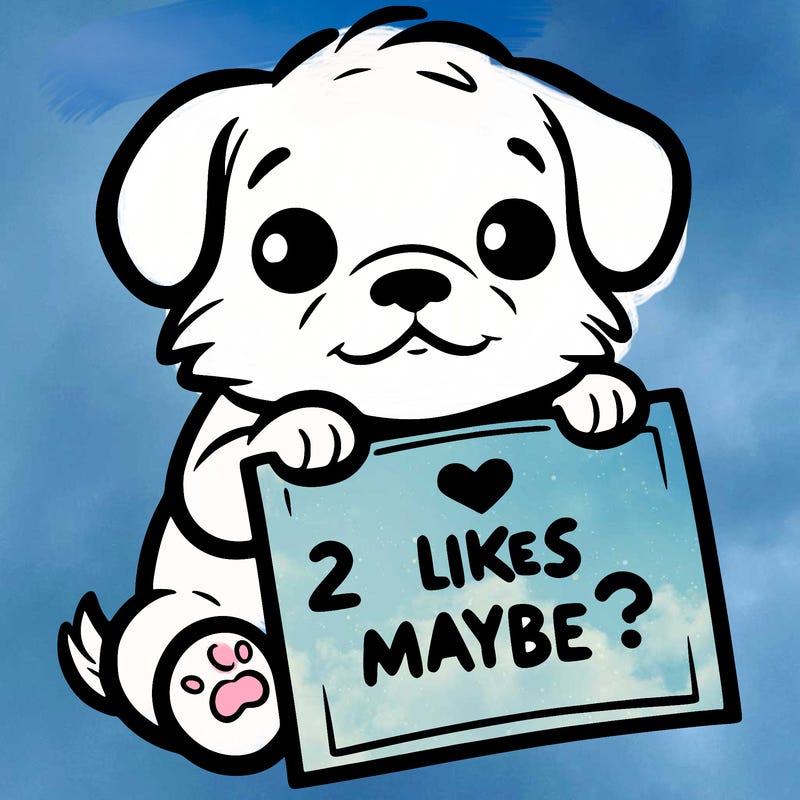 a puppy holding a sign that says 2 likes maybe?