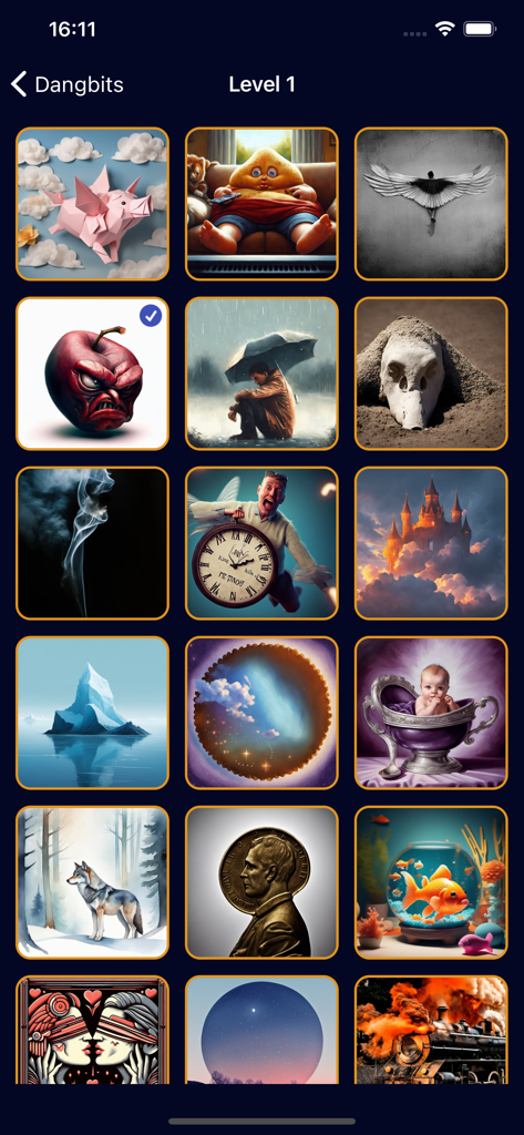 Dingbats - Between the lines - A grid of visual idiom puzzles from the Dangbits category in the Dingbats app