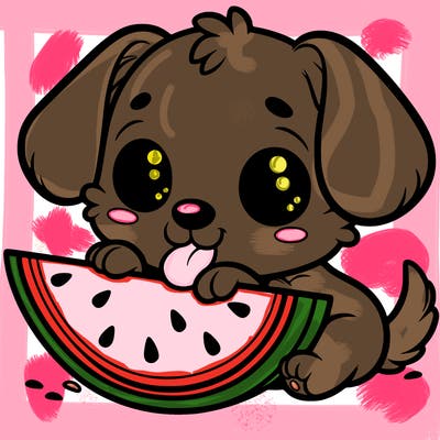 puppy eating watermelon