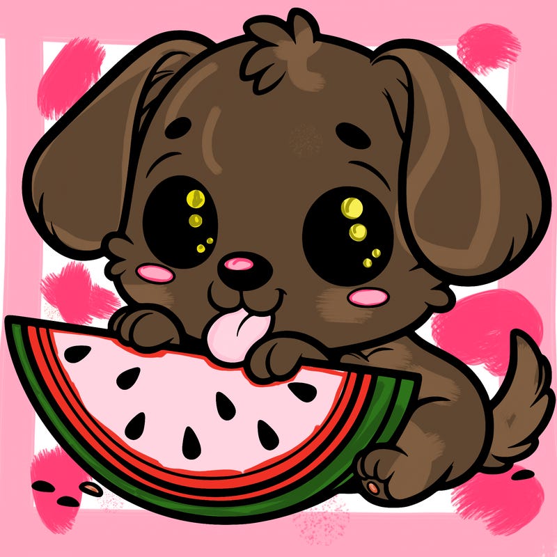 puppy eating watermelon
