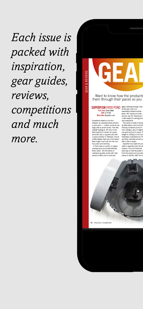 Practical Fishkeeping - A smartphone screen showing a gear review article in the Practical Fishkeeping app